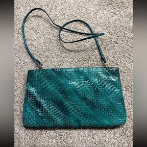 Vintage Cadaz Emerald Green Snakeskin Clutch with Strap